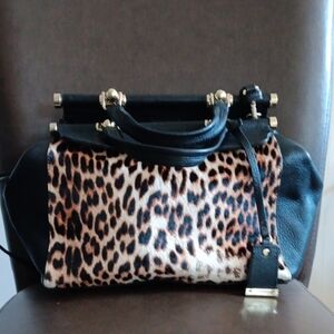 Vince Camuto Black and Leopard Satchel